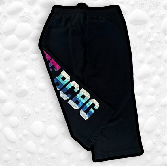 VINTAGE BCCG MaxAzria Black Lounge 3/4 length Sequin LOVE BCBG Logo Sweats - 30" - Picture 3 of 7